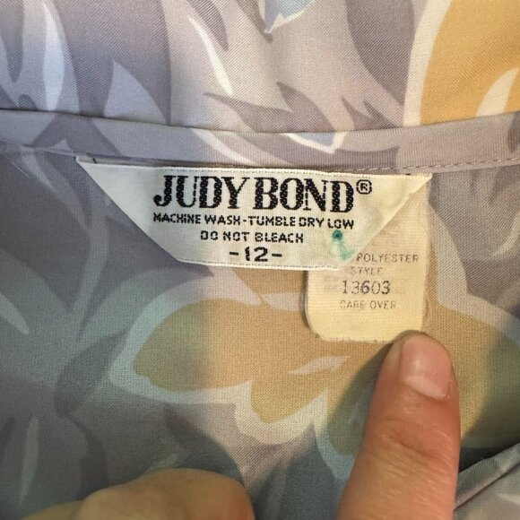 Vintage 70s 80s Gray Floral Long Sleeve Blouse, Oversized Collar, Size 12 - Picture 3 of 8